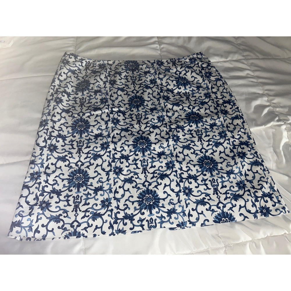 Lauren Ralph Lauren Blue White Chinoiserie Floral Cotton Blend Skirt Size 18